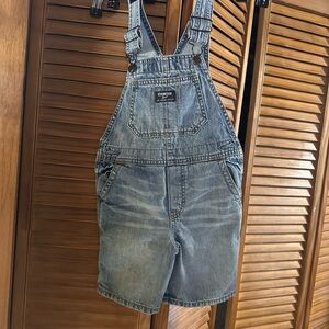 Size 4- OshKosh B'gosh Blue Denim with Tan Stitching short overalls